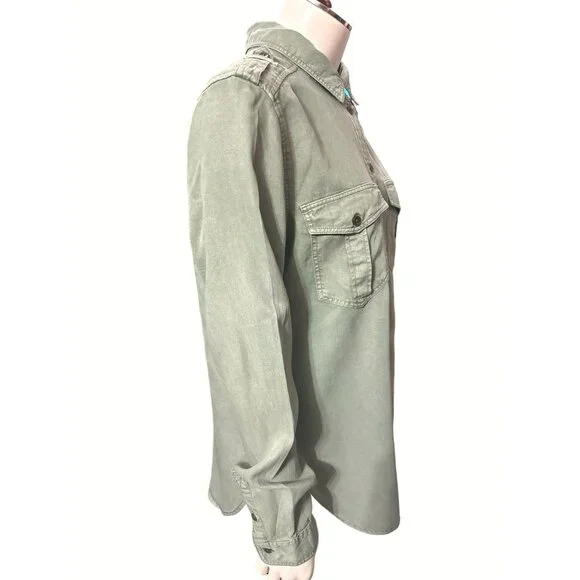 American Eagle Outfitters Boyfriend Fit Button Up Shirt Medium Green Long Sleeve - Picture 4 of 11